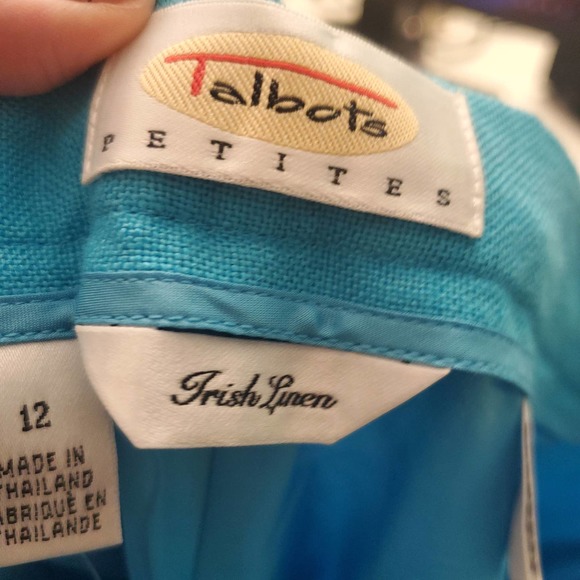 🎯Vintage Talbots Turquoise Irish Linen High Rise Pleated Front Wide Leg Pant 12 - Picture 14 of 16